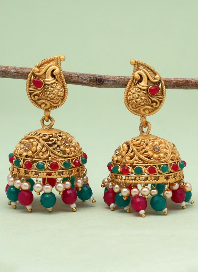   Traditional Wear  Rani Green Color Rajwadi Matte Gold Earrings